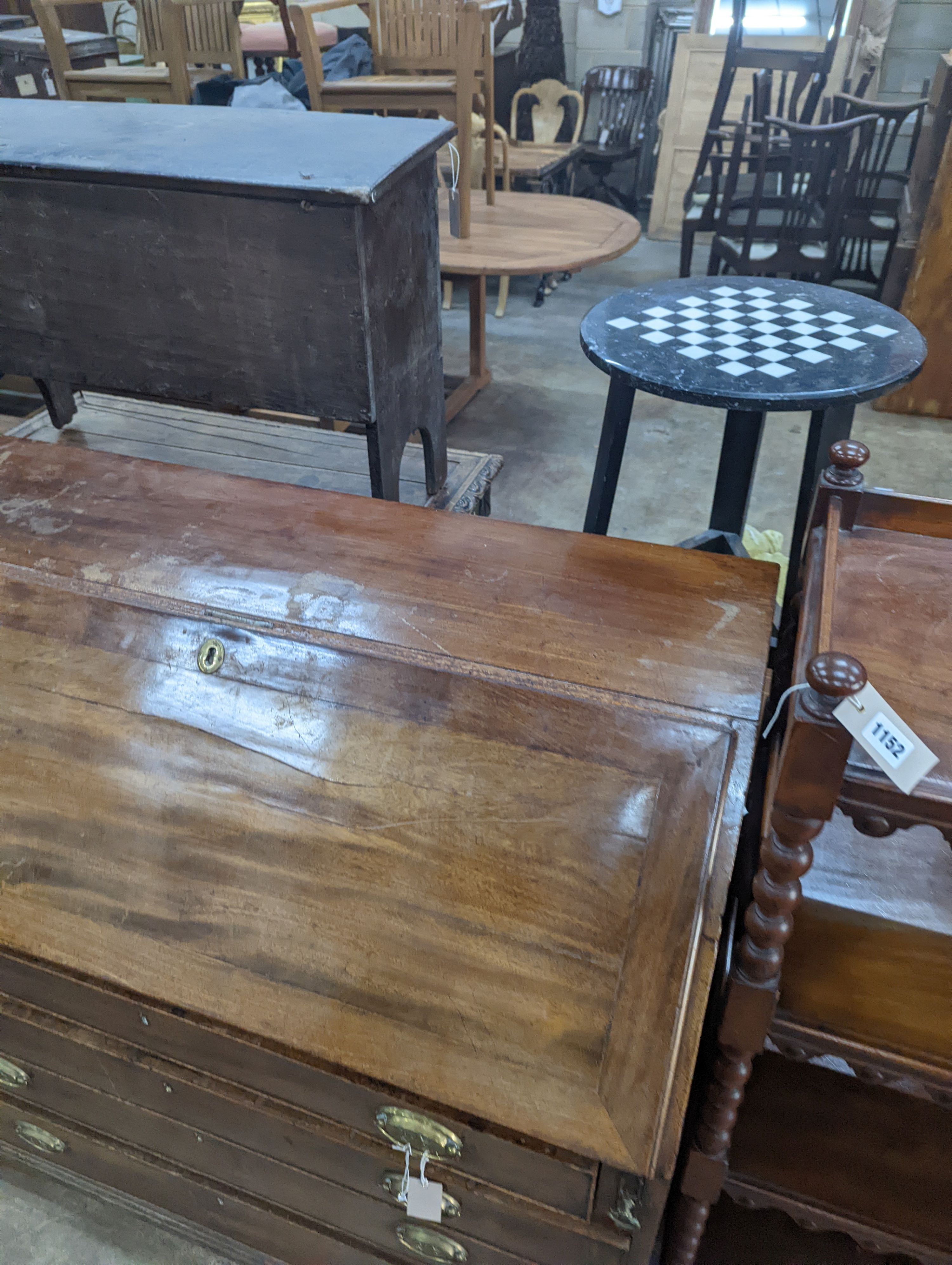 A George III mahogany bureau, width 107cm, depth 54cm, height 104cm